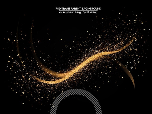 abstract shiny color gold wave design element with glitter effect on transparent background