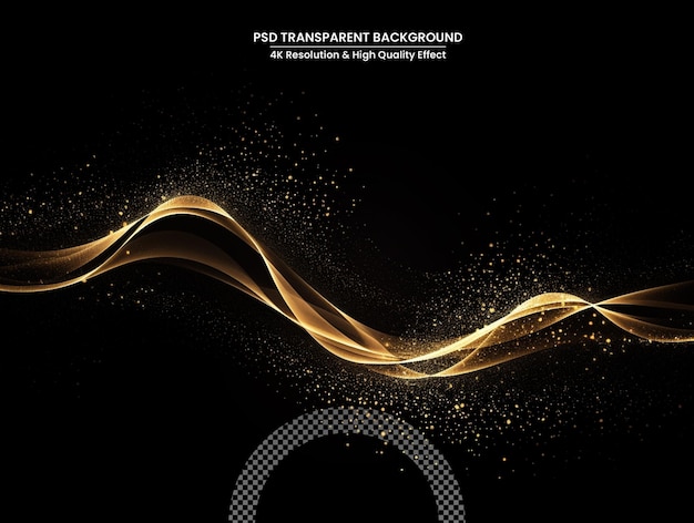 PSD abstract shiny color gold wave design element with glitter effect on transparent background