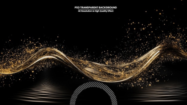 PSD abstract shiny color gold wave design element with glitter effect on transparent background