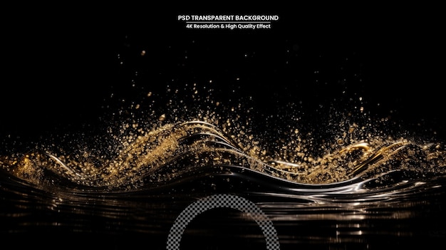 PSD abstract shiny color gold wave design element with glitter effect on transparent background