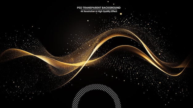 PSD abstract shiny color gold wave design element with glitter effect on transparent background