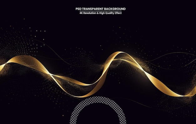 PSD abstract shiny color gold wave design element with glitter effect on transparent background