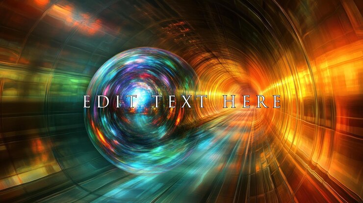 PSD abstract sphere moving through a vibrant glowing tunnel