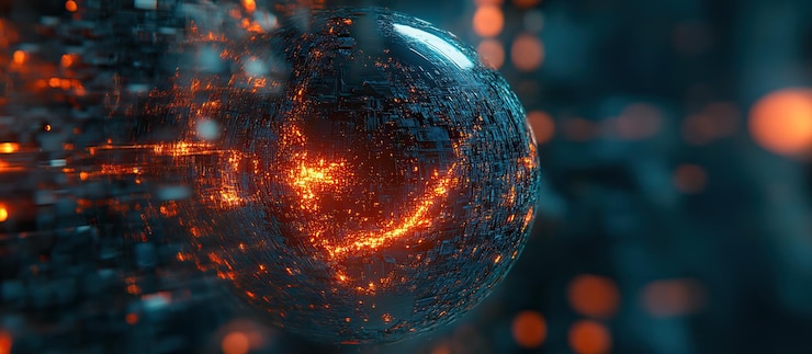PSD abstract sphere with glowing orange lines