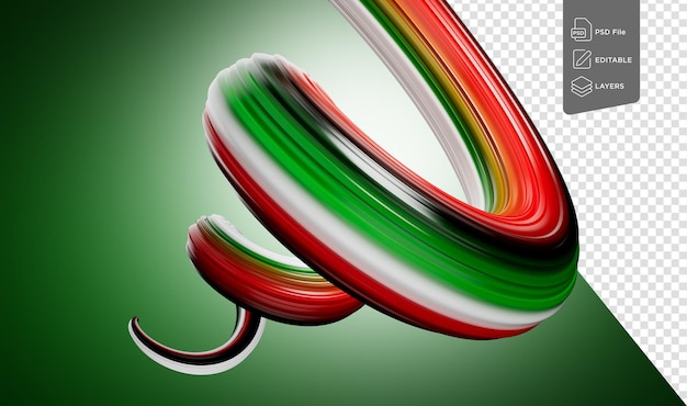 PSD abstract spiral ribbon of palestine flag colors 3d brush stroke palestine flag 3d illustration