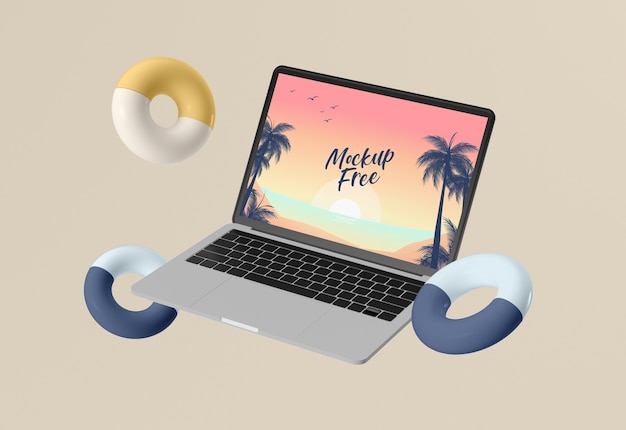 PSD abstract summer concept with laptop