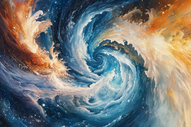 PSD abstract swirling spiral galaxy with vibrant colors and textured clouds