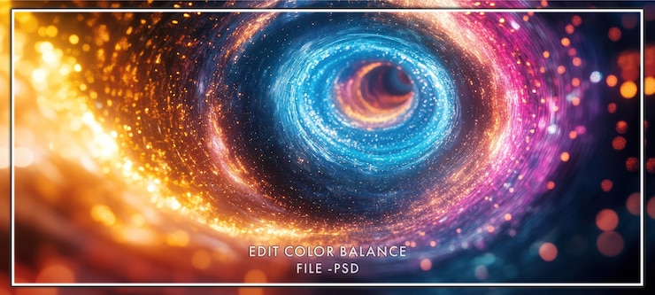 PSD abstract swirling vortex of vibrant light and color