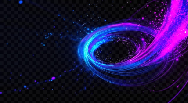 abstract swirls of blue and purple light on transparent background