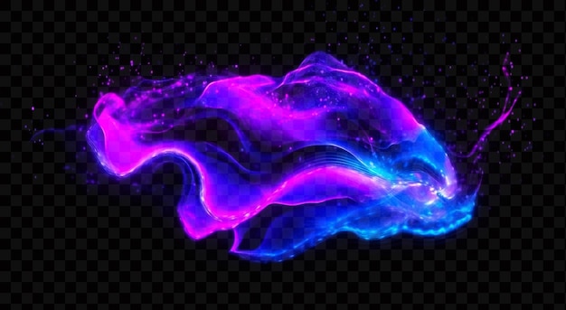 Abstract swirls of blue and purple light on transparent background