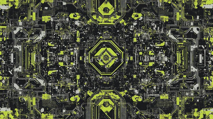 PSD abstract symmetrical tech design with green and grey circuits