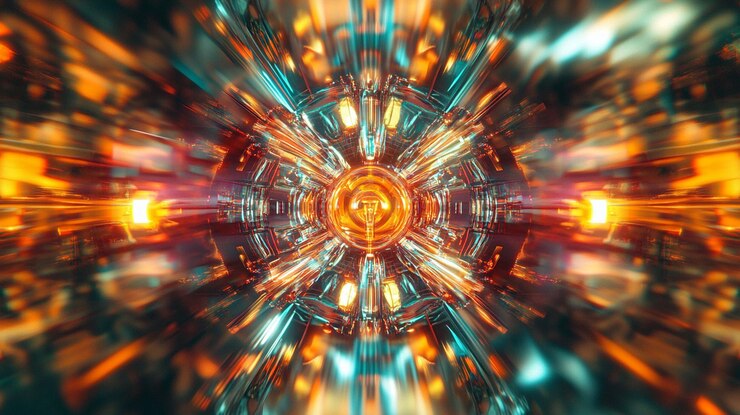 PSD abstract symmetrical vibrant light tunnel with orange and teal colors