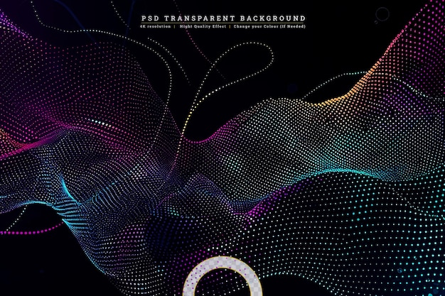 PSD 透明な背景の抽象的なテクノの流れる粒子デザイン