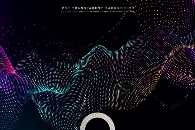 PSD abstract techno flowing particles design on transparent background