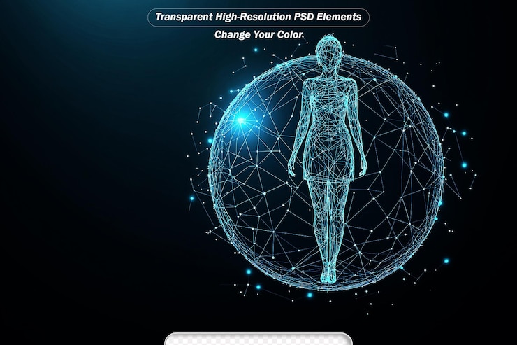 PSD abstract technology futuristic concept of digital human body digital ai future design on hi tech background