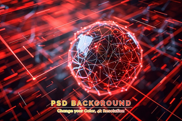 PSD abstract technology neural network and sphere geometry orb and polygonal lines