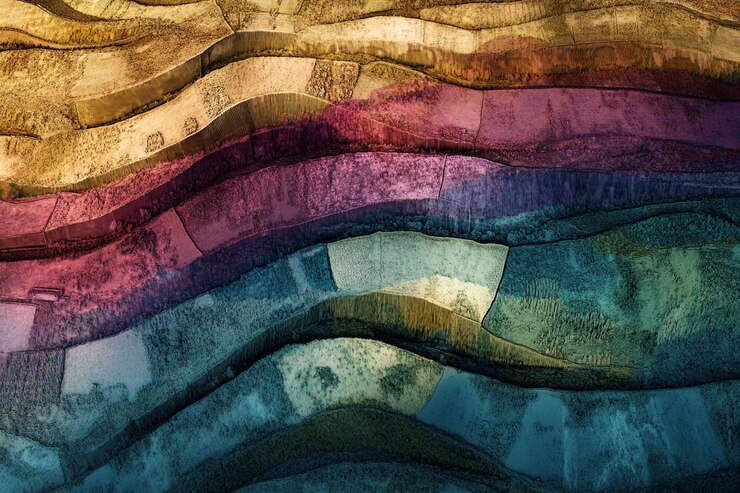 PSD abstract textured waves in teal purple gold hues