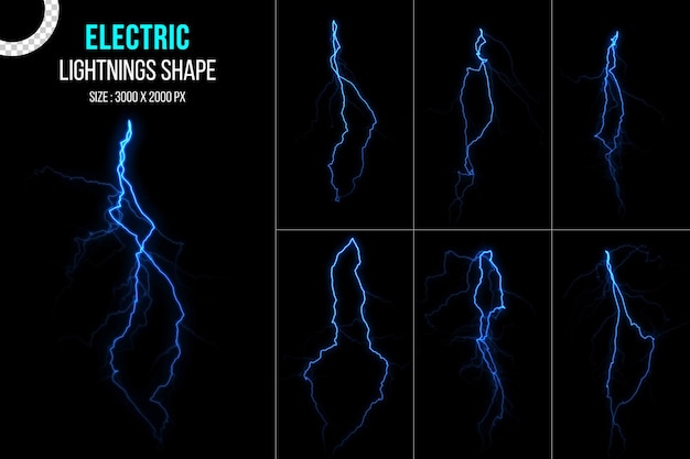 Abstract transparent electric thunderstorm lightning collection