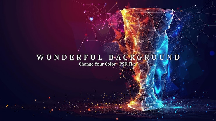 PSD abstract trophy with a polygonal structure in red and blue