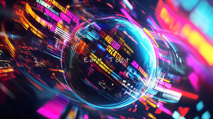 PSD abstract vibrant sphere with colorful data streams