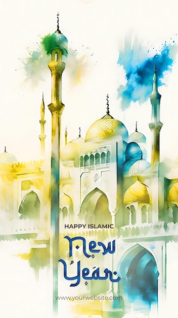 PSD abstract watercolor delights capturing the spirit of the new islamic year