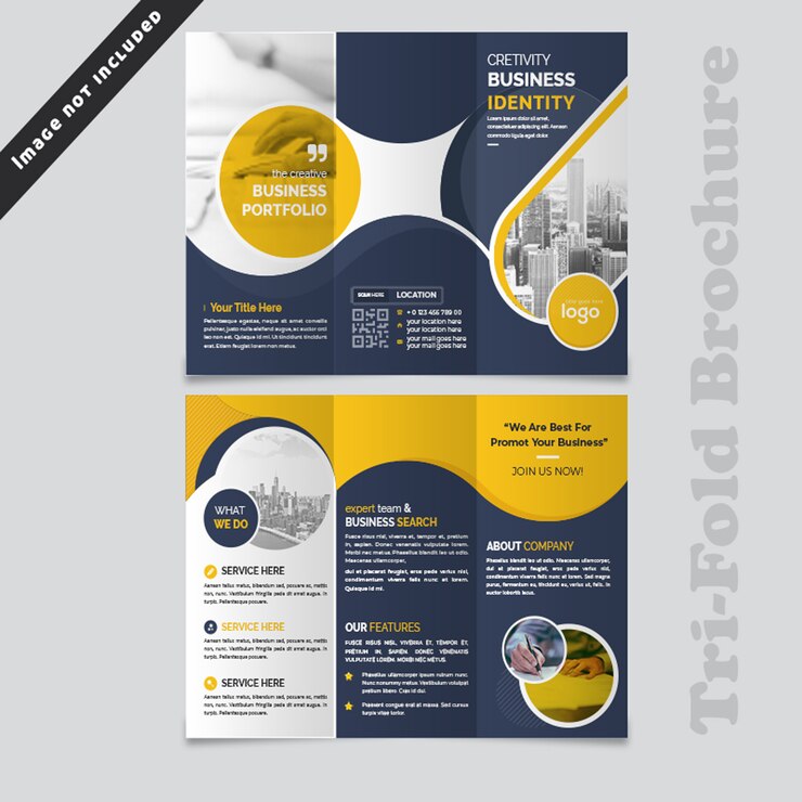 PSD abstract wave blue trifold brochure design