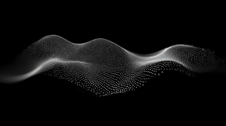 PSD abstract wave of white particles on black background