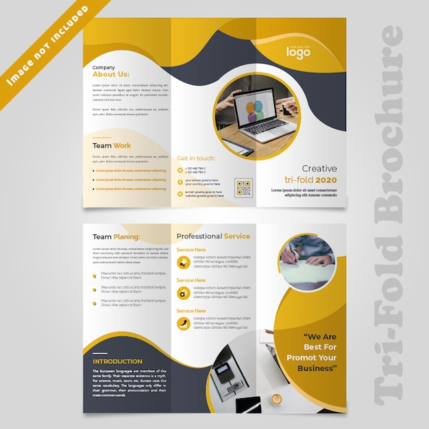 PSD abstract wave yellow trifold brochure design