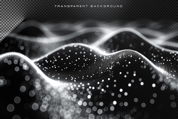PSD abstract waves with dotted networking pattern in transparent background