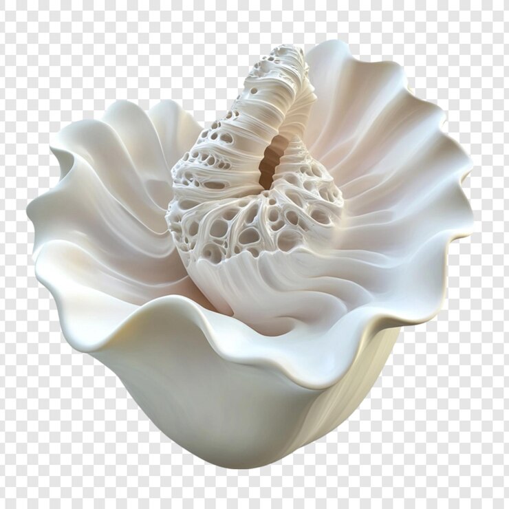 PSD abstract white sculptural form resembling a flower or shell
