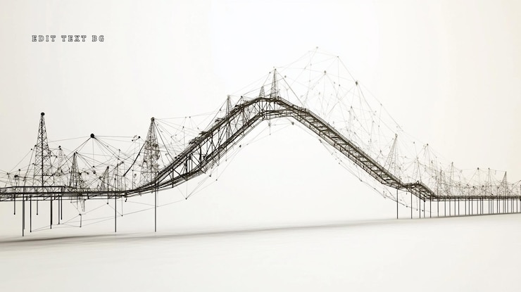 PSD abstract wireframe model of an industrial bridge structure