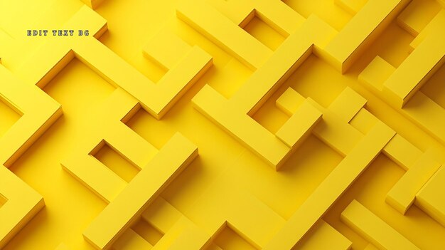 抽象的な黄色い3D幾何学的なパターンで,交差する長方形の形状で,複雑な迷路のような構造を作成します.