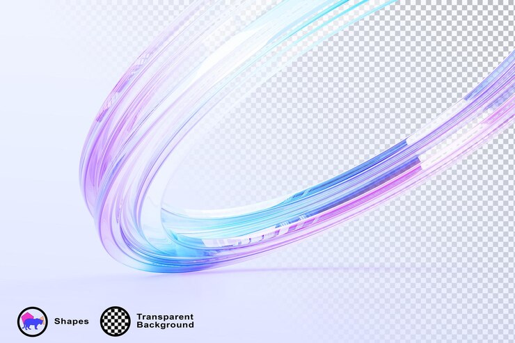 PSD abstracte 3d macro achtergrond met glazen holografische doorzichtige cirkel rendering kristallen ring met regenboog licht prisma effect en snelheid beweging effect ronde energie cirkelvormige lijn schitteren