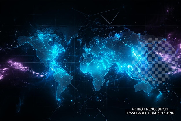 Abstracte futuristische technologische effecten voor wereldkaarten op transparante achtergrond