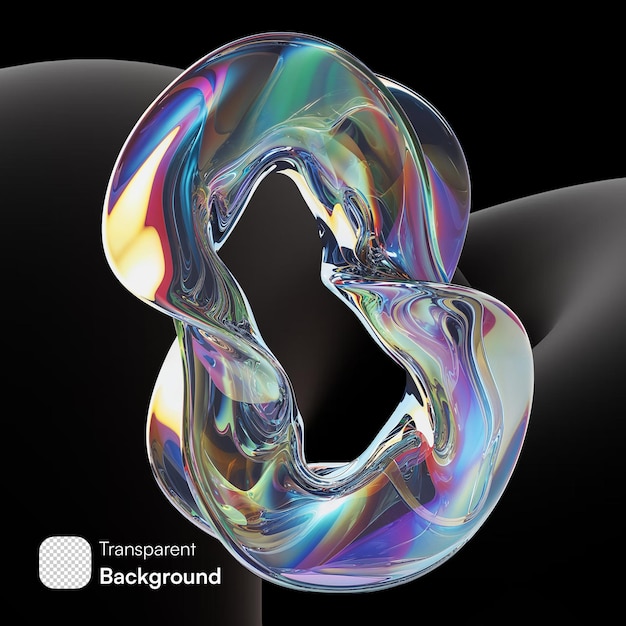 Abstracte iriserende glazen sculptuur 3D-rendering