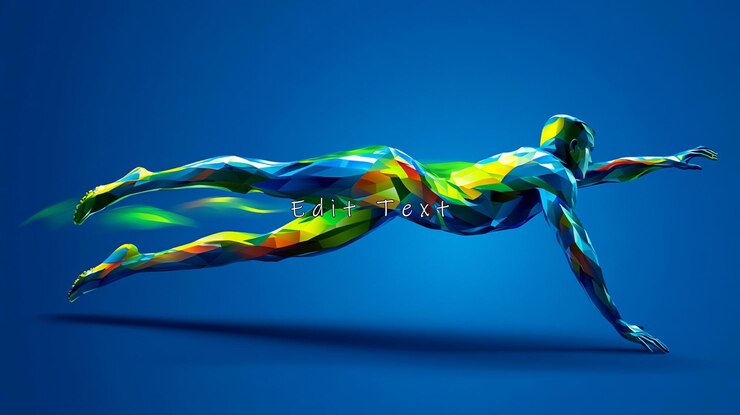 PSD abstracte kleurrijke low poly atleet in beweging