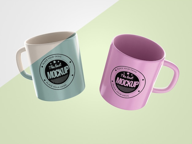 PSD abstracte mock-up merchandise met mokken