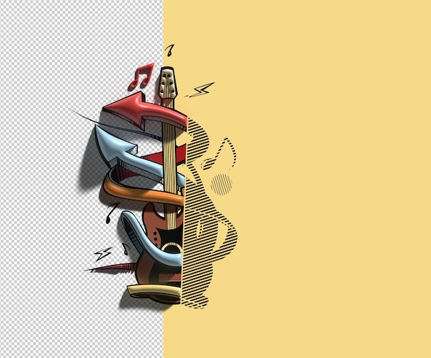 Abstracte Muziek Gitaar Banner 3D Transparant Psd Bestand