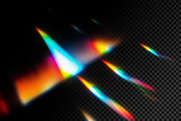 Abstracte prisma lichtreflectie met regenboog flare Overlay Effect op transparante achtergrond