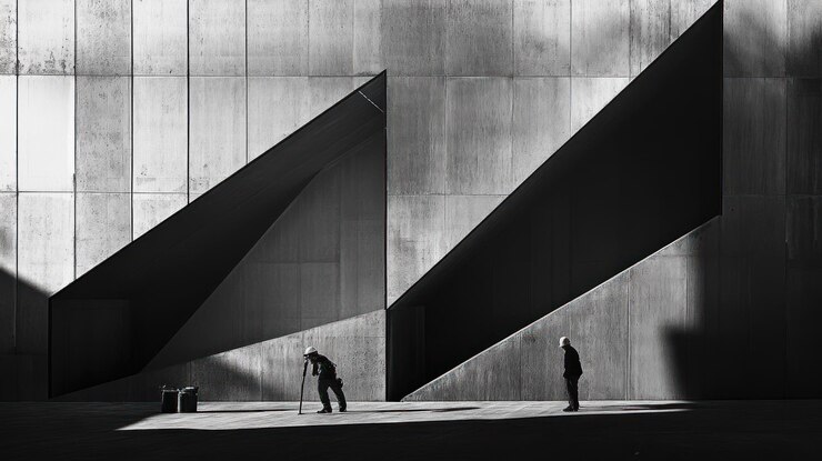 PSD abstrakcyjna scena architektoniczna z postaciami w cieniu