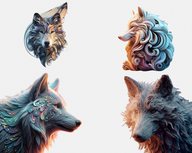 PSD abstrakcyjne kolorowe wilki