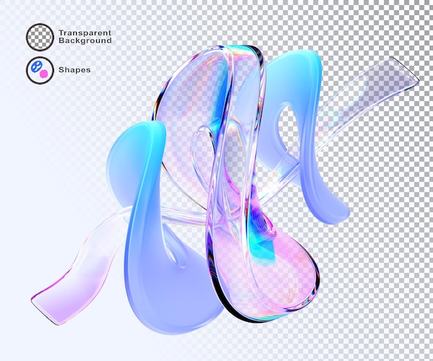 Abstrakcyjne szklane kształty pętli nieskończoności z przezroczystą wstążką gradientową 3d renderowanie holograficzne błyszczące i morfizmowe forma fali wody lub plastiku Obiekt sztuki irydyzującej na niebieskim tle