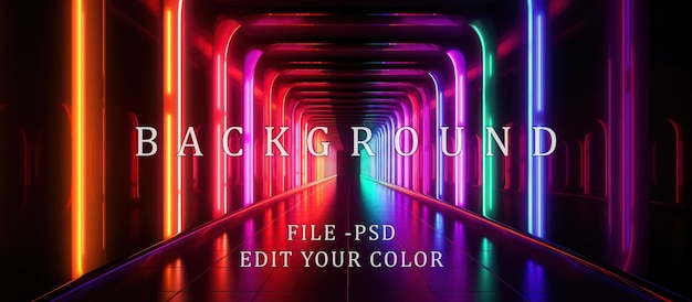 PSD abstrakcyjne tło tunelu z neonowymi światłami ilustracja 3d
