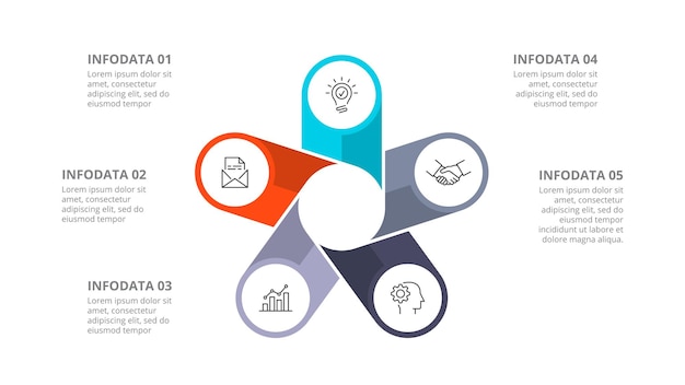 PSD abstrakcyjny element jest podzielony na 5 części infograficzna wizualizacja do prezentacji