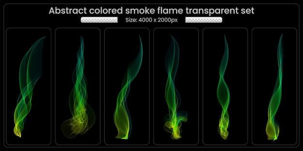 PSD abstrakcyjny kolorowy zestaw przezroczystych płomieni dymu