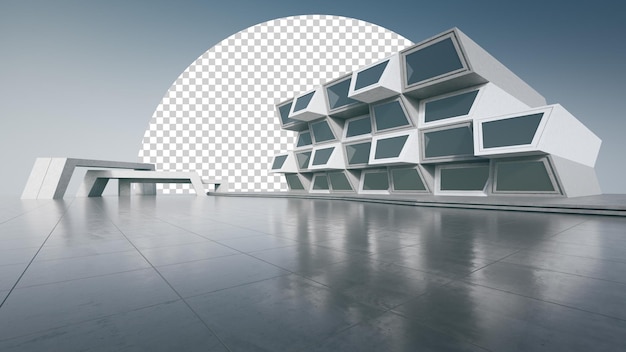PSD abstrakcyjny projekt architektoniczny nowoczesnego budynku pusta podłoga parkingu i betonowa ściana