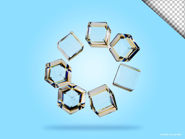 Abstrakt geometrisk form, futuristisk spridningsdesign i glasmaterial, 3D-rendera