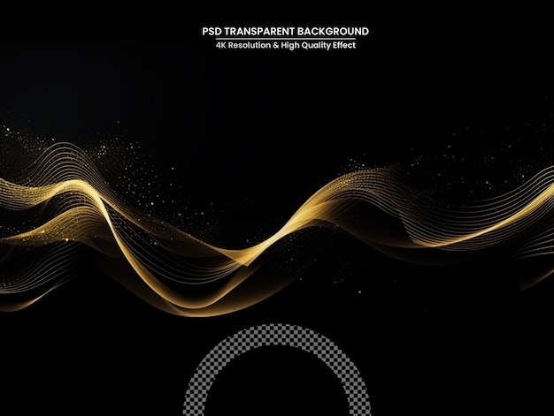 Abstrakt skinnende farve, gyldent bølgedesignelement med glittereffekt på transparent baggrund