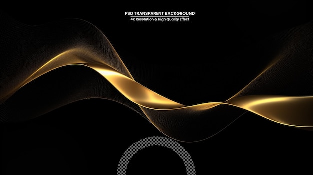 Abstrakt skinnende farve, gyldent bølgedesignelement med glittereffekt på transparent baggrund