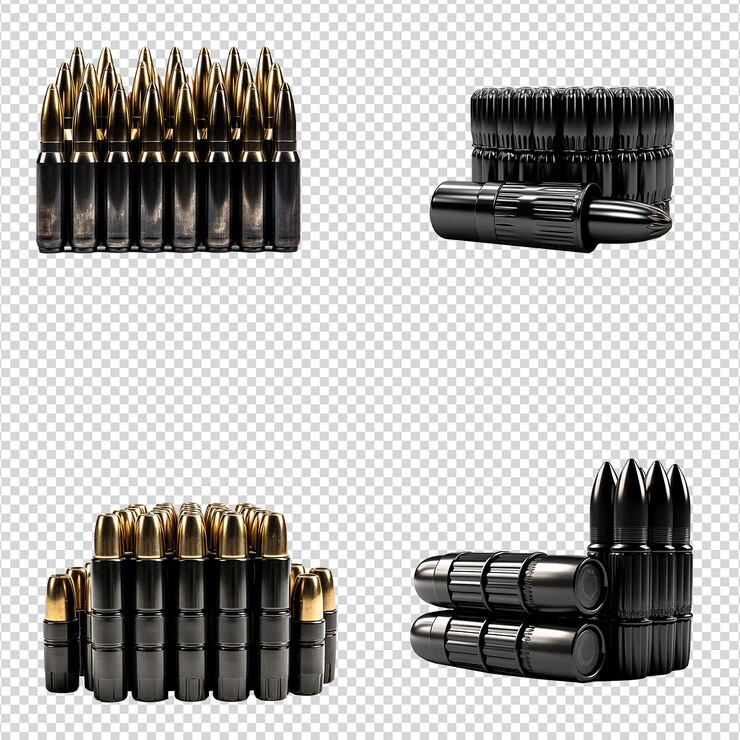 PSD ac set of black ammunition in 5 56 mm isolated on transparent background3